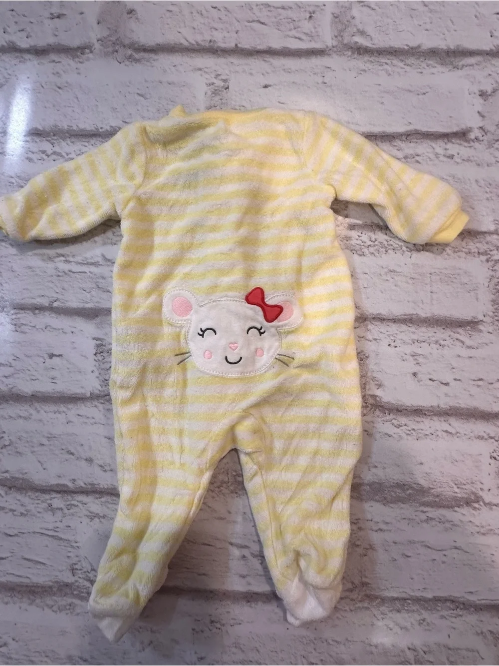 Carter’s NB Yellow Striped Plush Mouse Footed Sleeper Velour Zip Pajamas